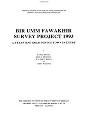 Cover of: Bir Umm Fawakhir Survey Project 1993: A Byzantine Gold-Mining Town in Egypt (Oriental Institute Communications Series Volume 28)