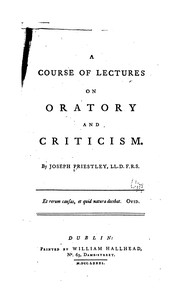 Cover of: A course of lectures on oratory and criticism.