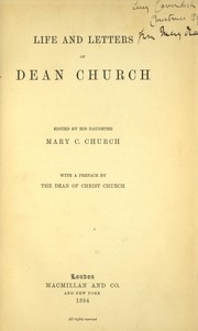 Cover of: Life and letters of Dean Church