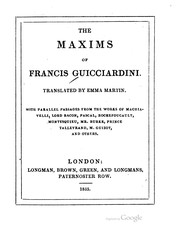 Cover of: The maxims of Francis Guicciardini