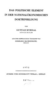 Cover of: Das politische Element in der nationalökonomischen Doktrinbildung
