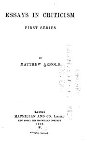 Cover of: Essays in Criticism... by Matthew Arnold