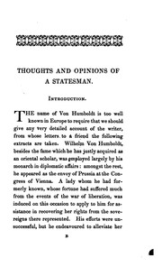 Cover of: Thoughts and opinions of a statesman [from F.W. von Humboldt's Briefe an eine Freundin. Transl.]. by Wilhelm von Humboldt