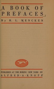 Cover of: A Book of Prefaces by H. L. Mencken