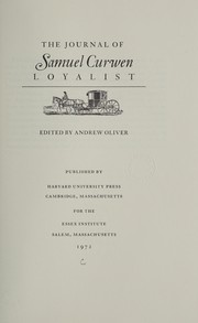 Cover of: The journal of Samuel Curwen, loyalist.
