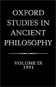 Cover of: Oxford Studies in Ancient Philosophy: Volume IX: 1991 (Oxford Studies in Ancient Philosophy)