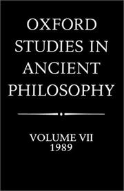 Cover of: Oxford Studies in Ancient Philosophy: Volume VII: 1989 (Oxford Studies in Ancient Philosophy)