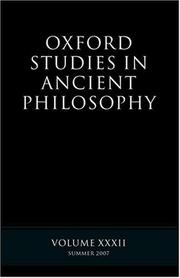 Cover of: Oxford Studies in Ancient Philosophy XXXII: Summer 2007 (Oxford Studies in Ancient Philosophy)