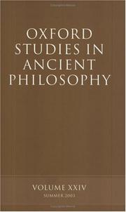 Cover of: Oxford Studies in Ancient Philosophy: Volume XXIV: Summer 2003 (Oxford Studies in Ancient Philosophy)