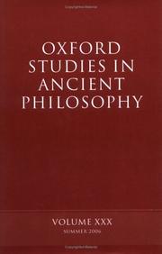 Cover of: Oxford Studies in Ancient Philosophy: Volume XXX: Summer 2006 (Oxford Studies in Ancient Philosophy)
