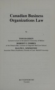 Cover of: Canadian Business Organizations Law