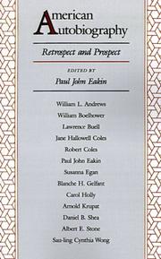 Cover of: American Autobiography: Retrospect and Prospect (Wisconsin Studies in  Autobiography)