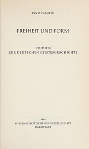 Cover of: Freiheit und Form: Studien zur deutschen Geistesgeschichte