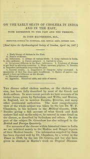 Cover of: On the early seats of cholera in India, and in the East, with reference to the past and present