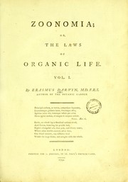 Cover of: Zoonomia: or, The laws of organic life