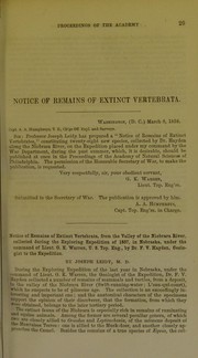 Cover of: Notice of remains of extinct Vertebrata, from the valley of the Niobrara river