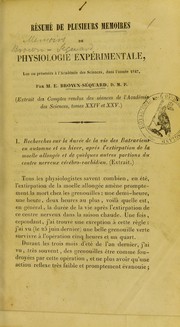 Cover of: Résumé de plusieurs memoires de physiologie expérimentale: lus ou présentés à l'Académie des sciences, dans l'année 1847