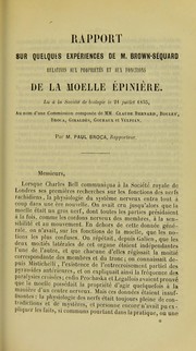 Cover of: Propriétés et fonctions de la moelle épinière: rapport sur quelques expériences de M. Brown-Séquard, lu à la Société de biologie le 21 juillet 1855