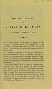 Cover of: Additional remarks on active molecules