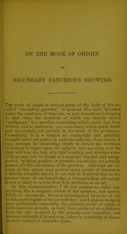Cover of: On the mode of origin of secondary cancerous growths