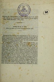 Cover of: Annales de l'Observatoire de Paris, publiées par O.-S. Leverrier, directeur de l'Observatoire. Tomes I et II, in-4o avec figures, Paris, Mallet-Bachelier, 1855-1856: article