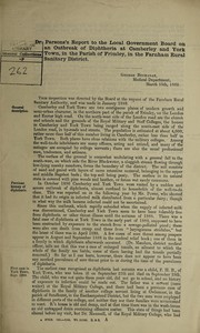 Cover of: Dr. Parsons's report to the Local Government Board on an outbreak of diphtheria at Camberley and York Town, in the parish of Frimley, in the Farnham rural sanitary district