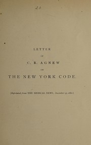 Cover of: Letter of C.R. Agnew on the New York Code