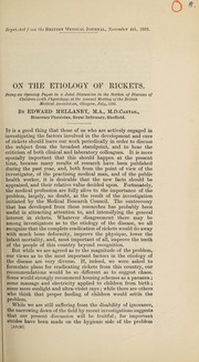 Cover of: On the etiology of rickets