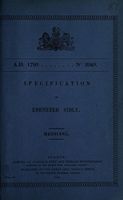 Cover of: Specification of Ebenezer Sibly: medicine
