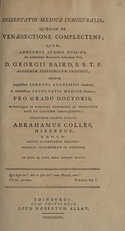 Cover of: Dissertatio medica inauguralis, quaedam de venaesectione complectens ...