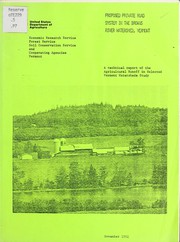 Cover of: Proposed private road system in the Browns River Watershed, Vermont: technical report : agricultural runoff in selected Vermont watersheds study