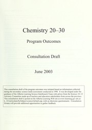 Cover of: Chemistry 20-30, program outcomes: consultation draft