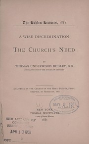 Cover of: The Church's need: a wise discrimination