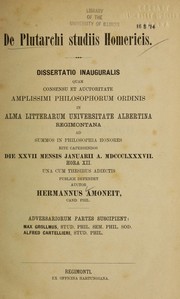 Cover of: De Plutarchii studiis Homericis by Hermann Amoneit