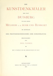 Cover of: Der Kunstdenkmäler der Stadt Duisburg und der Kreise Mülheim a.d. Ruhr und Ruhrort