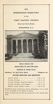 Directory of the First Baptist Church of Burlington, N.C. by N.C.) First Baptist Church (Burlington