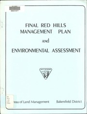 Cover of: Final Red Hills management plan and environmental assessment