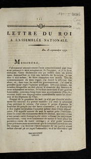 Cover of: Lettre du roi a   l'Assemble e nationale: du 13 septembre 1791