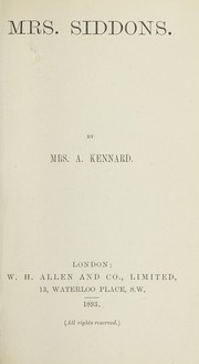 Cover of: Mrs Siddons: By Mrs. A. Kennard