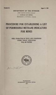 Cover of: Procedure for establishing a list of permissible methane indicators for mines