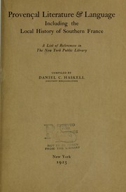Cover of: Provençal literature & language including the local history of southern France: a list of references in the New York public library