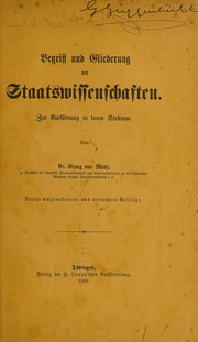 Cover of: Begriff und gliederung der Staatswissenschaften.: Zur Einführung in deren Studium.