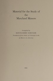 Cover of: Material for the study of the Maryland manors