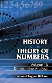 Cover of: History of the theory of numbers Volume 2 by Leonard E. Dickson