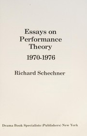 Cover of: Essays on performance theory, 1970-1976