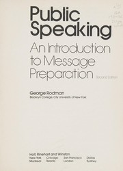 Cover of: Public speaking: an introduction to message preparation