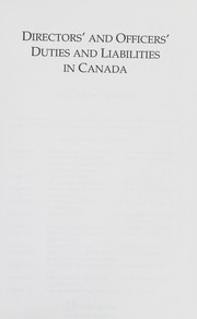 Cover of: Directors' and Officers' Duties and Liabilities in Canada by Tetrault Staff McCarthy