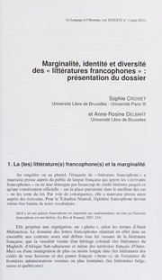 Marginalité, identité et diversité des "littératures francophones" by Sophie Croiset, Anne-Rosine Delbart