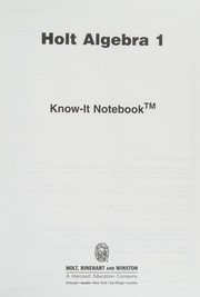 Cover of: Holt Algebra 1 : Know-It Notebook