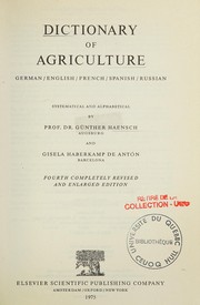 Cover of: Dictionary of agriculture: German--English--French--Spanish--Russian : systematical and alphabetical